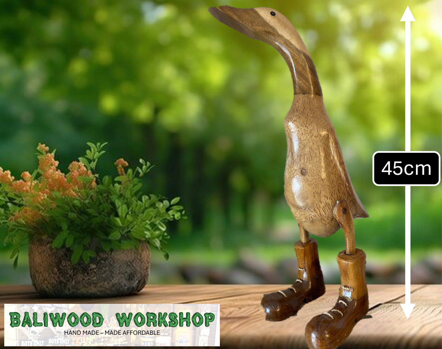 Wooden Duck Extra Large with Boots (Approx 45cm)
