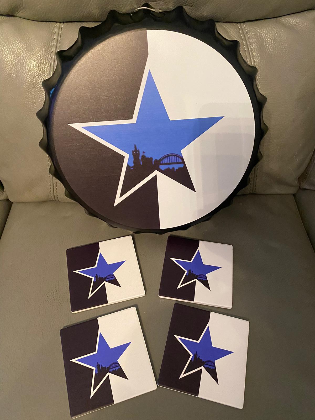 Newcastle Breweries Blue Star 4 x Ceramic Coasters with cork underlay