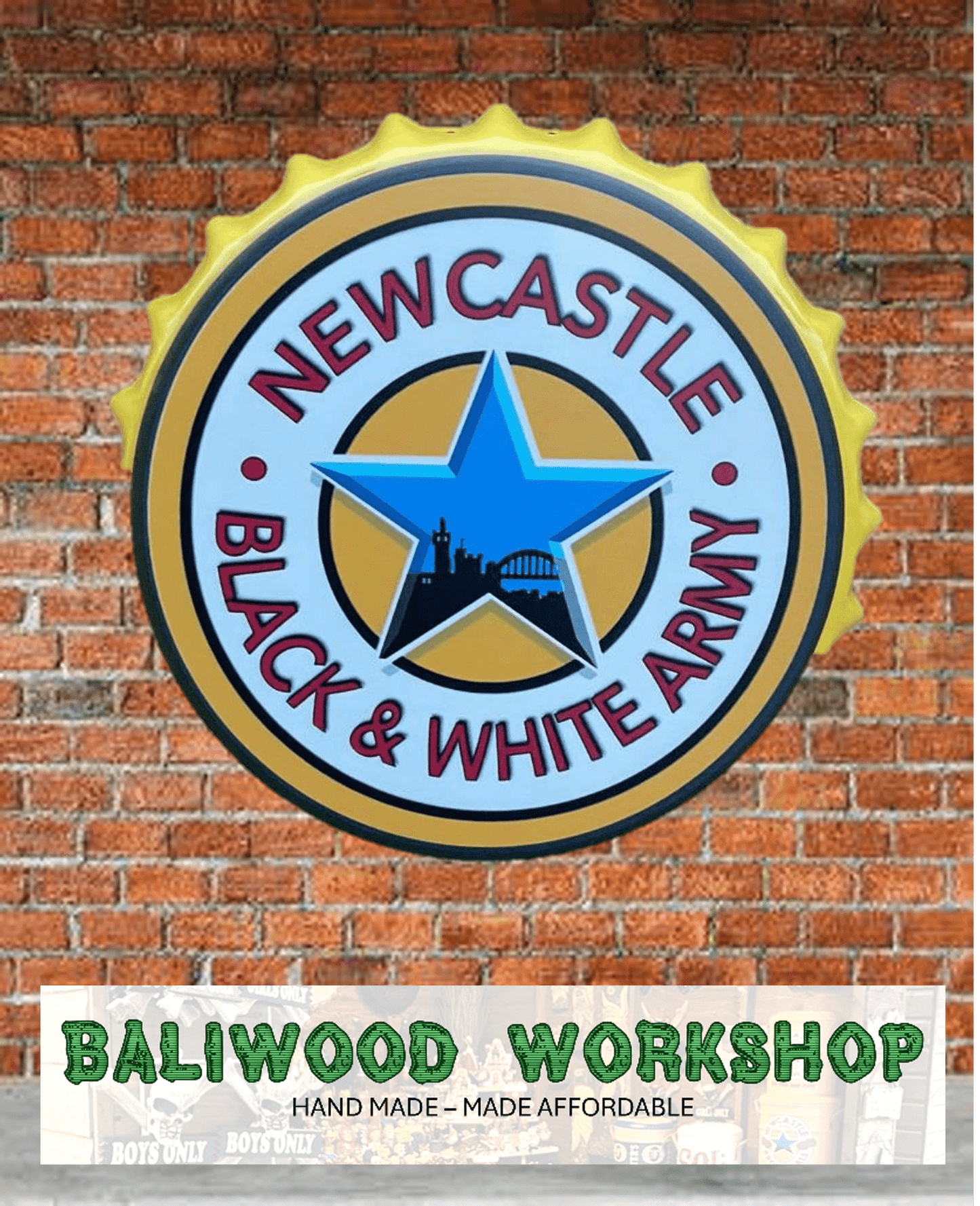 Newcastle Breweries Brown Ale Black and White Army Huge Bottle Top - Exclusive to Baliwood