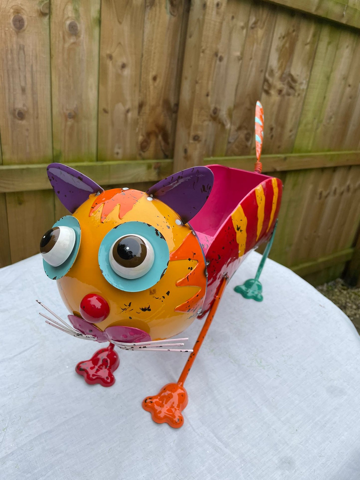 Large Recycled Metal Plant Pot - Casey The Cat - Recycled metal, Funky colour and Bobbing head