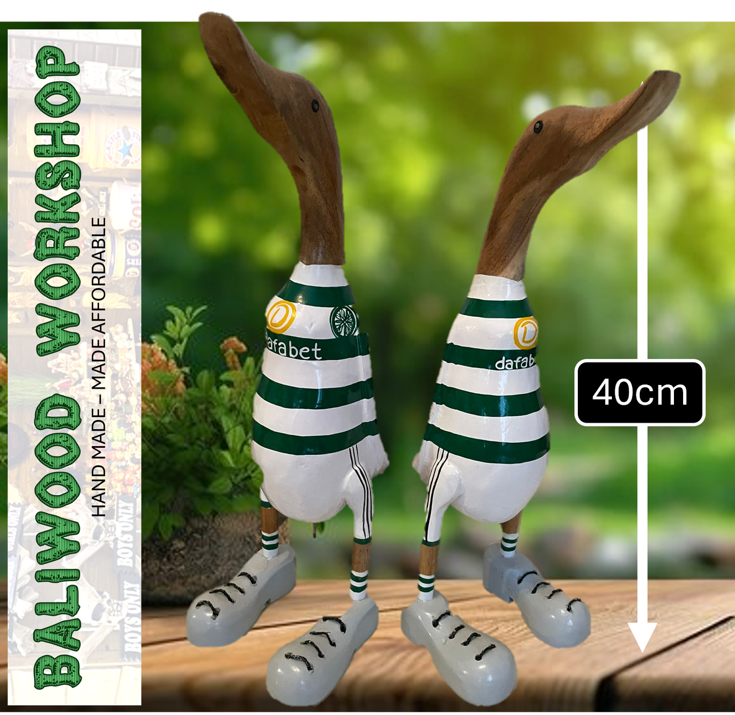 Football Fan - Celtic Football Wooden Duck Extra Large with Boots (Approx 40cm)