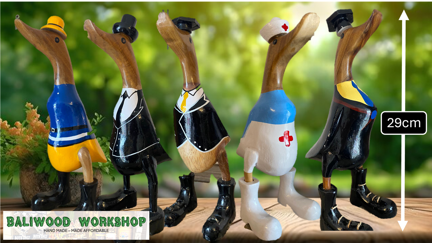 Wooden Duck Character Medium (Approx 27cm - 29cm) - Top Hat, Teacher, Graduite, Fire Fighter, Nurse