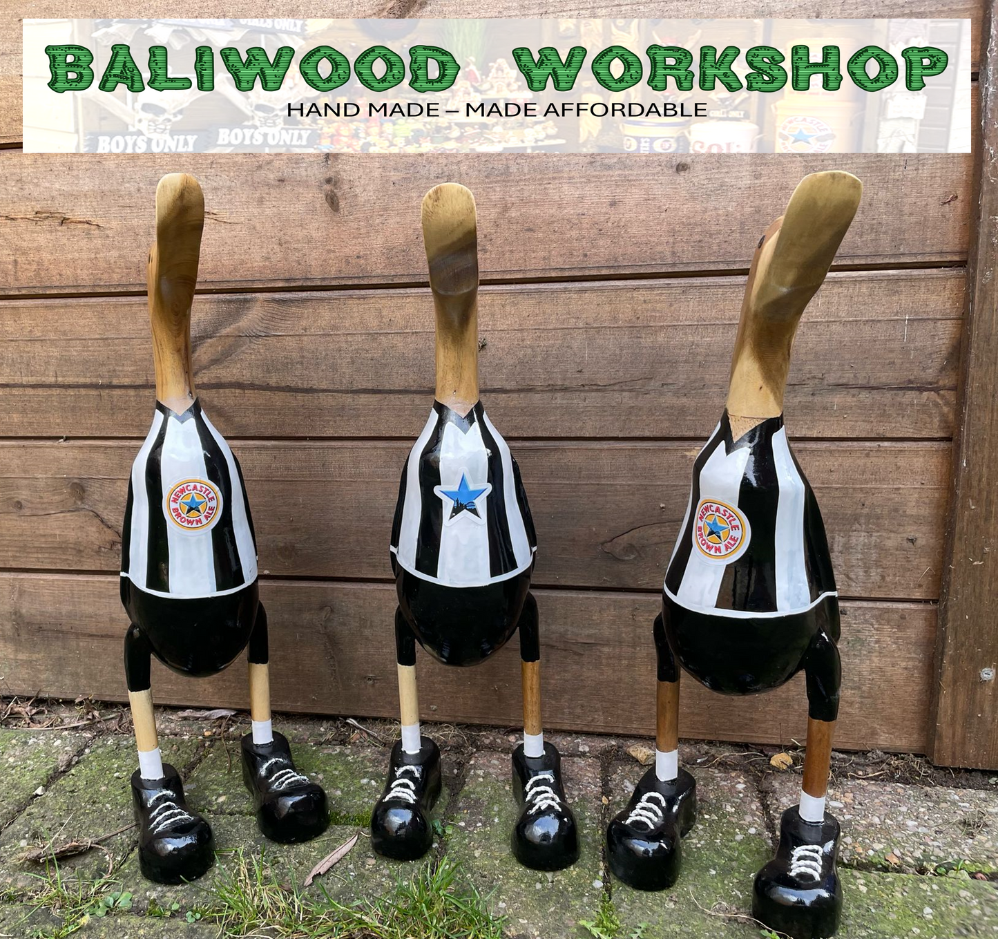 Football Fan - NUFC - Newcastle United Brown Ale Wooden Duck Extra Large with Boots (Approx 40cm)
