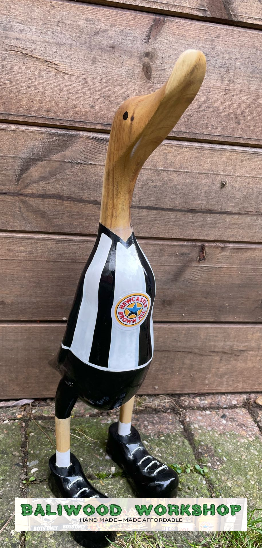 Football Fan - NUFC - Newcastle United Brown Ale Wooden Duck Extra Large with Boots (Approx 40cm)