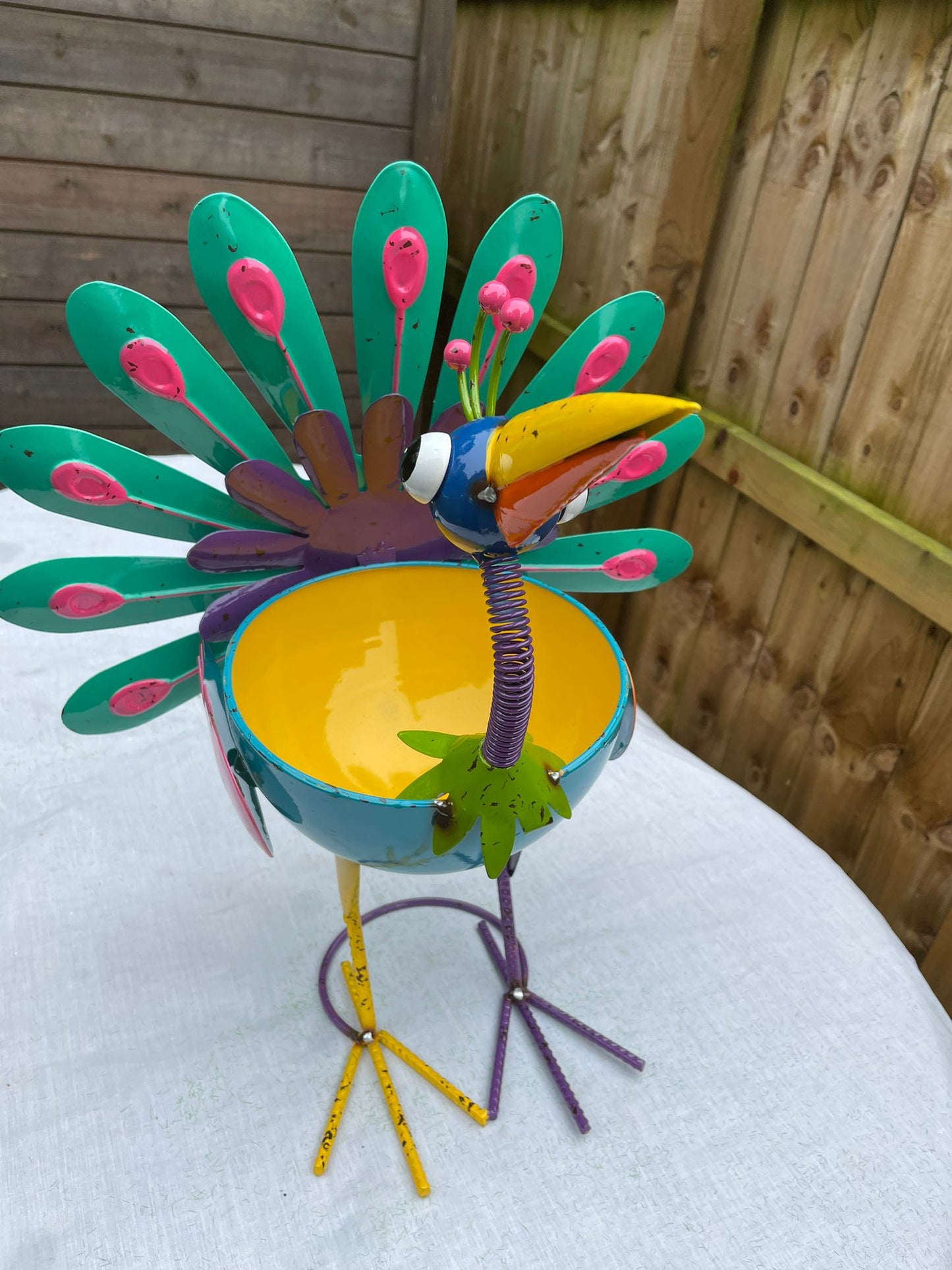 Large Recycled Metal Plant Pot - Pat The Peacock - Recycled metal, Funky colour and Bobbing head
