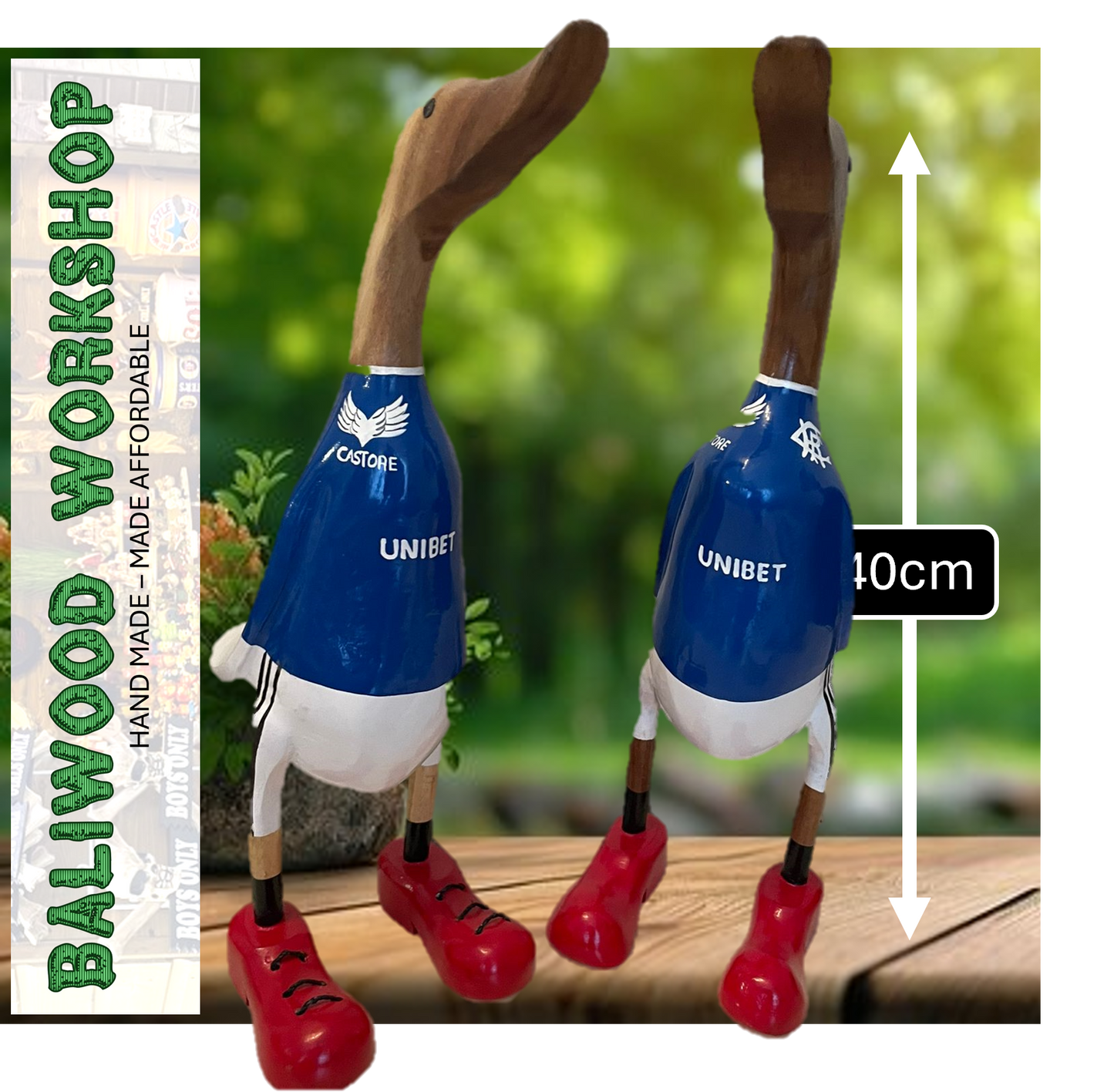 Football Fan - Rangers Football Wooden Duck Extra Large with Boots (Approx 40cm)