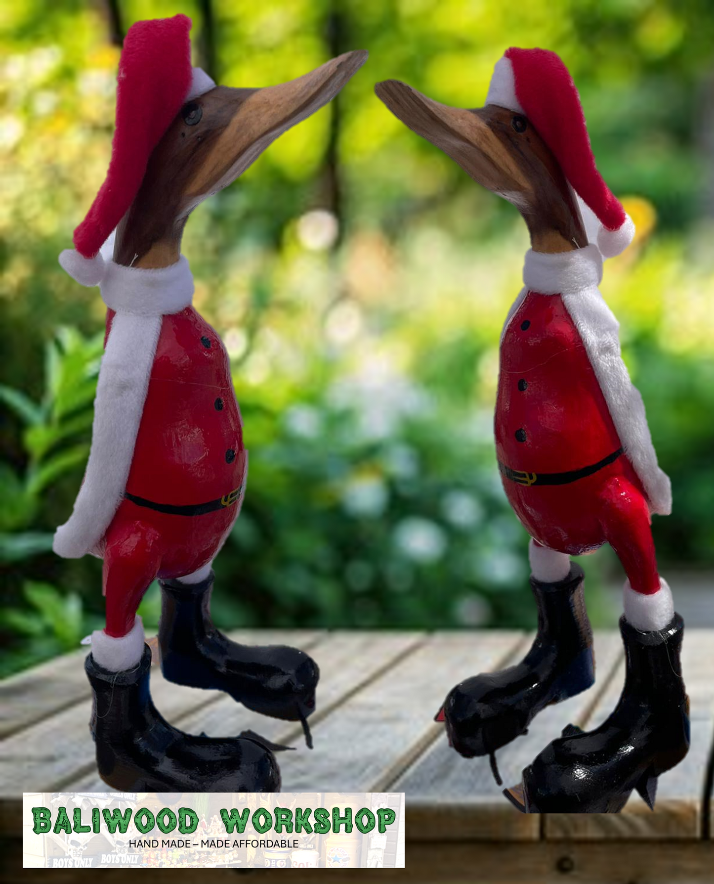 Wooden Duck Large Character - Santa Duck (Approx 35cm)
