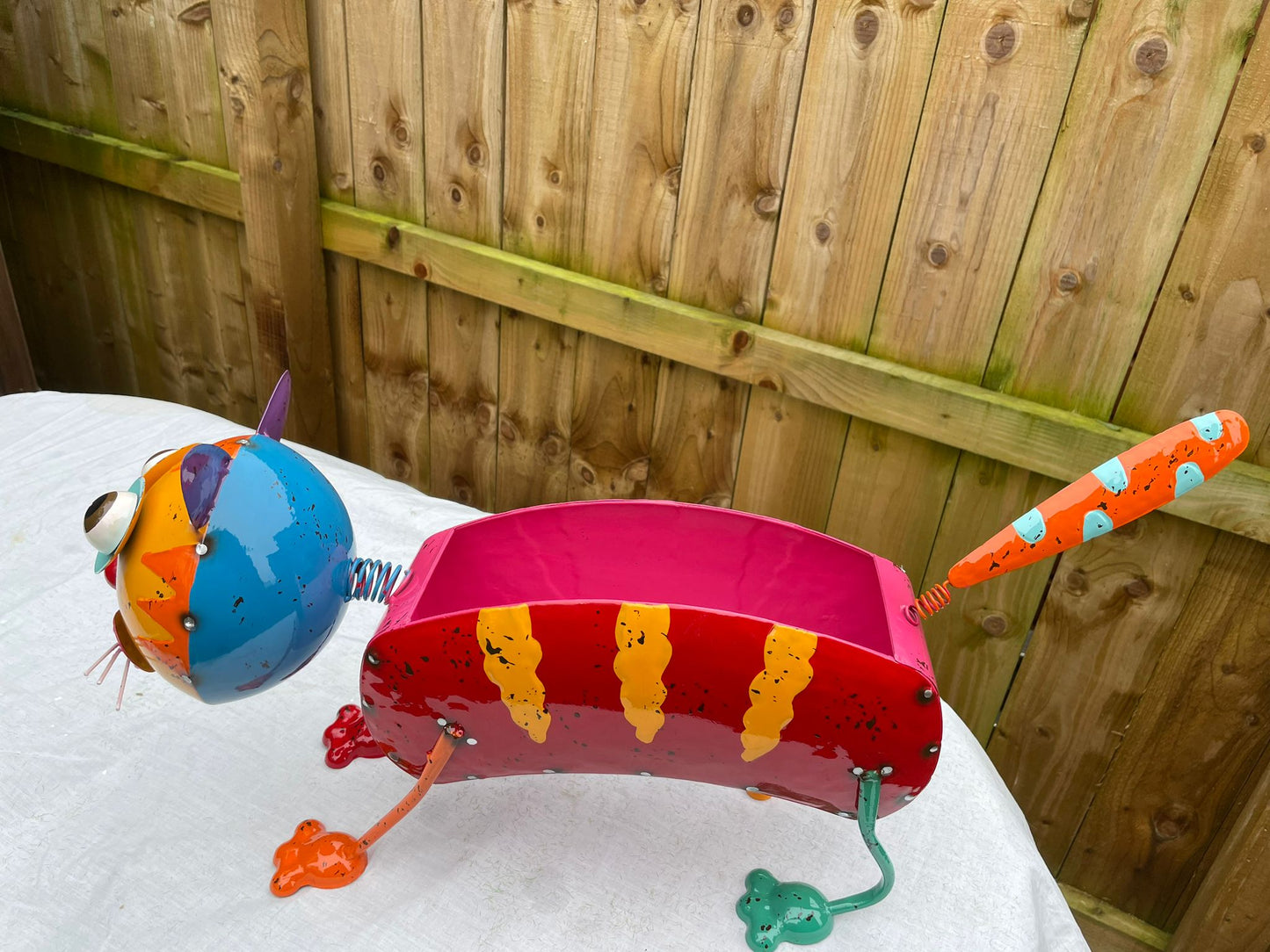 Large Recycled Metal Plant Pot -  Casey The Cat - Recycled metal, Funky colour and Bobbing head
