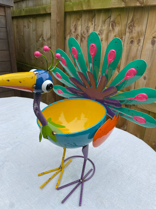 Large Recycled Metal Plant Pot -  Pat The Peacock - Recycled metal, Funky colour and Bobbing head