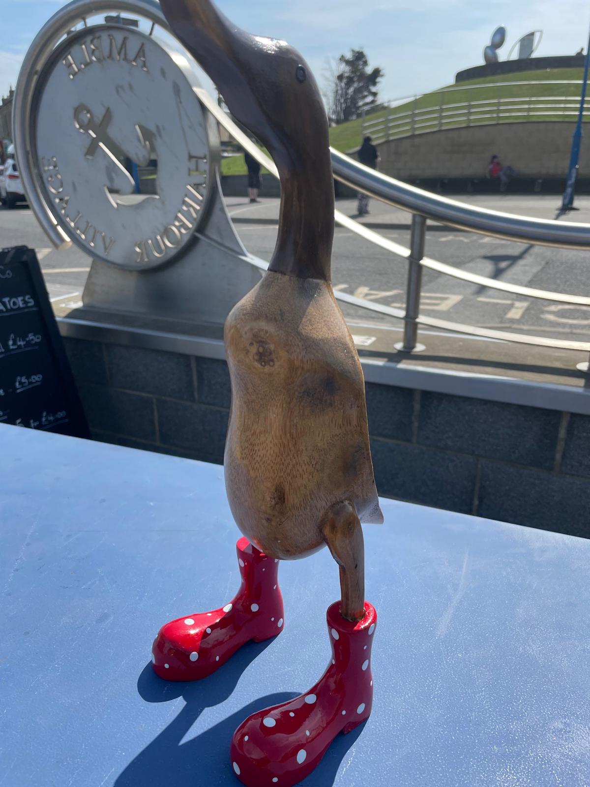 Wooden Duck Extra Large with Coloured Boots (Approx 40cm)