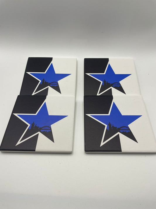 Newcastle Breweries Blue Star 4 x Ceramic Coasters with cork underlay