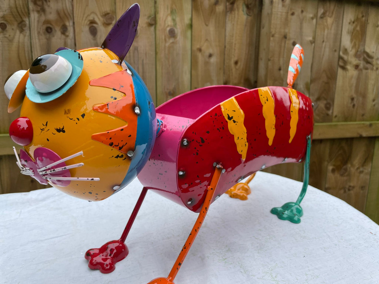 Large Recycled Metal Plant Pot -  Casey The Cat - Recycled metal, Funky colour and Bobbing head
